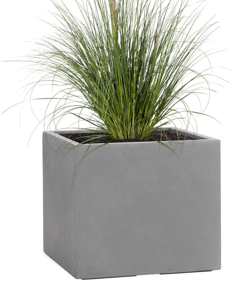Pflanzwerk® Pflanzkübel Fiberglas Cube Grau 3er-Set 23cm + 28cm + 34cm *Frostbeständig* *UV-Schutz*