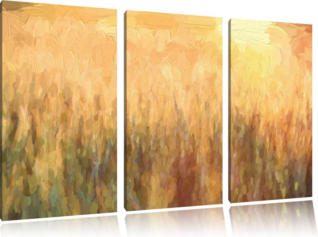 Pixxprint Getreidefeld / 3-Teilig/Gesamtmass 120cm Leinwandbild bespannt auf Holzrahmen/Wandbild Kun
