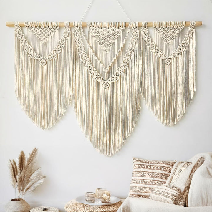 Hibisaws Makramee 110cm (W) x 82cm (H) Wandteppich Boho, Grosse, Handgewebt, Schlafzimmer Wanddeko ，