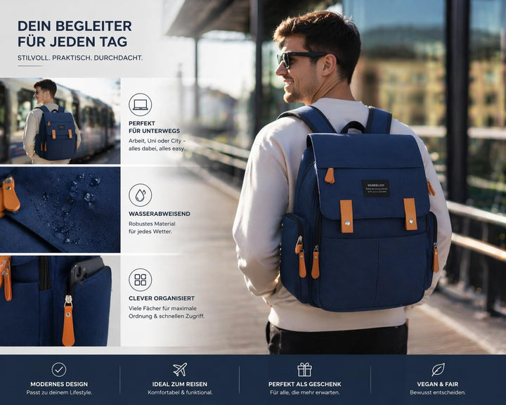 Heberlein Prestige Baby Wickelrucksack - grosse Wickeltasche für Mama & Papa, wasserabweisend mit vi