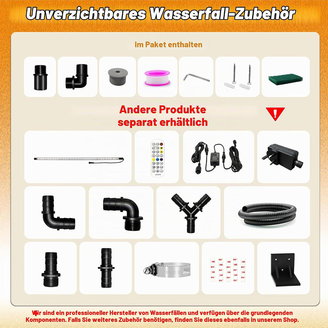 LONGRUNNEW Teich Wasserfallklingen Set, 30 cm Edelstahl Poolfontäne mit Zubehör, Breite 18 cm Geboge