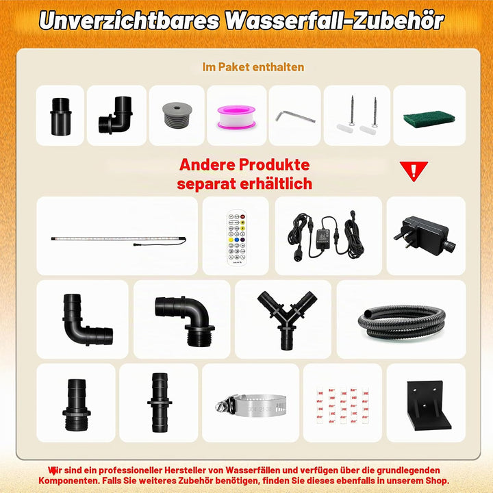 LONGRUNNEW Teich Wasserfallklingen Set, 30 cm Edelstahl Poolfontäne mit Zubehör, Breite 18 cm Geboge