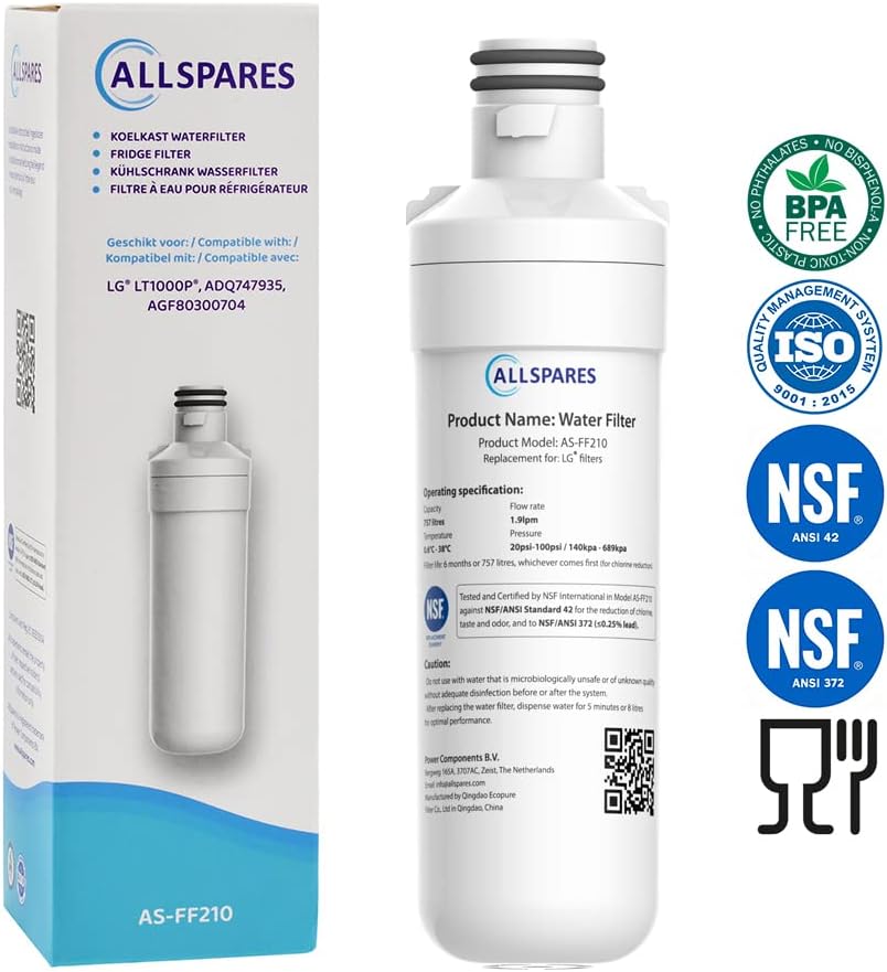 AllSpares Wasserfilter für Kühlschrank geeignet für LG LT1000P / AGF80300704 / ADQ74793501 (4 Stück)