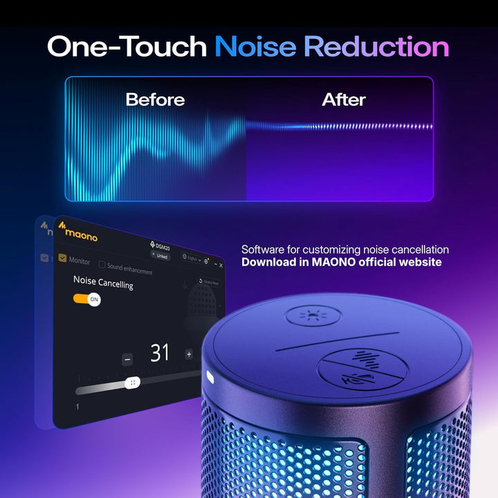 MAONO Gaming USB Mikrofon, Noise Cancellation Kondensator Mic mit Mute, Gain, Monitoring, Galgenarm,