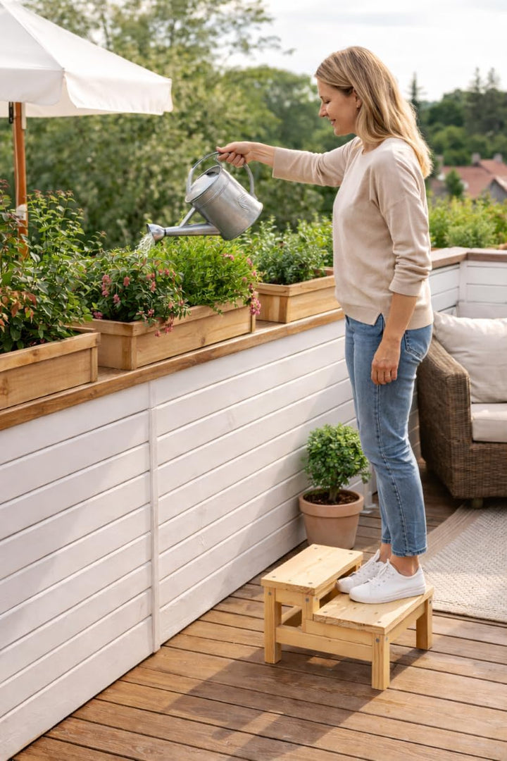 MG Design Kinder Tritthocker Holz 2 Stufen - stabil und sicher, Kindertreppe für Kinder und Erwachse
