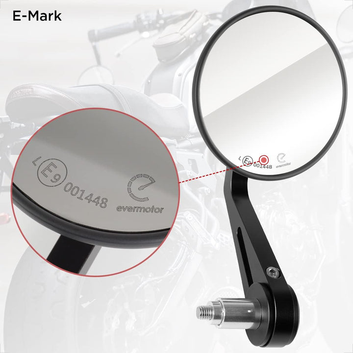Evermotor Universal CNC Aluminium Lenkerendenspiegel Motorrad Rückspiegel Spiegel Set