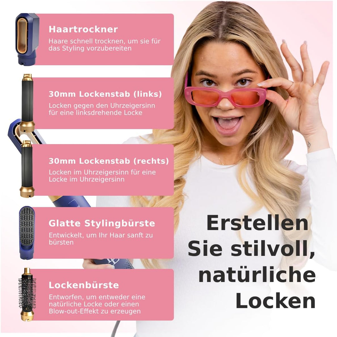Largolash 5 in 1 Warmluftbürste Set, Schnelltrocknend Föhnbürste, Warmluft Lockenbürste, 3 Temperatu