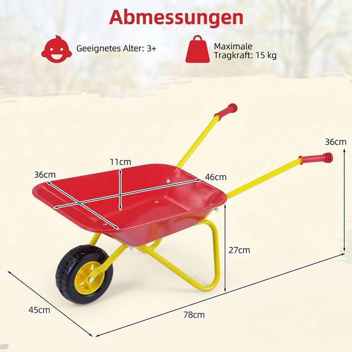 COSTWAY Schubkarre Kinder, Metallschubkarre bis zu 10 kg belastbar, Spielzeugschubkarre für Kinder a