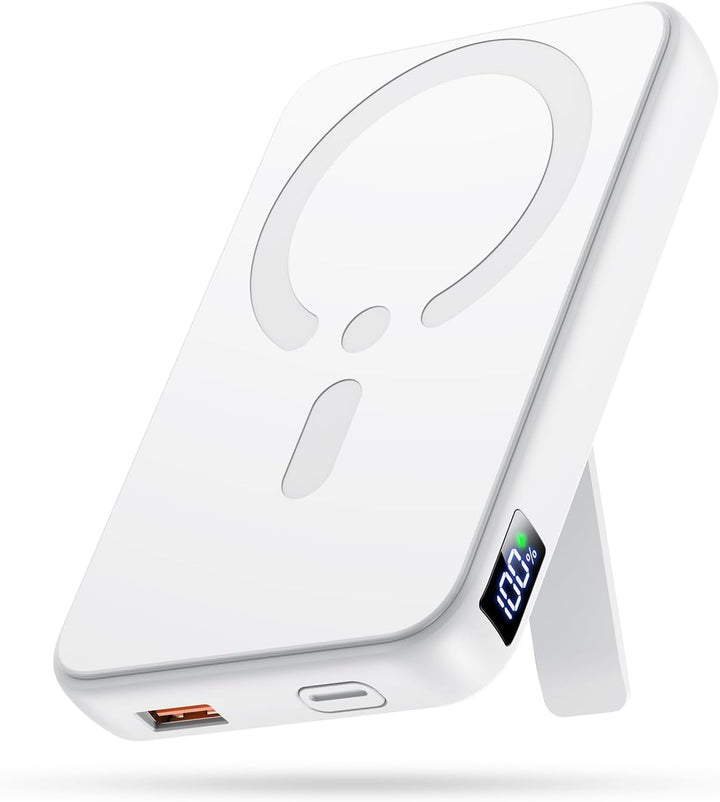 Kabellose Powerbank für Magsafe, 12000mAh Power Bank mit Klappbarem Standfuss, 22.5W PD USB-A Ausgab