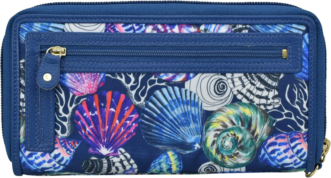 Anuschka RFID Reise-Börse mit Handschlaufe - Wanderlust Kollektion - Nylonstoff mit Leder Trim und K