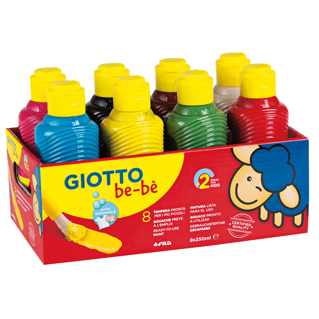 GIOTTO be-bè F532000: Temperafarben-Set für Kinder - 250 ml - mit 8 Farben - direkt malfertig - inkl