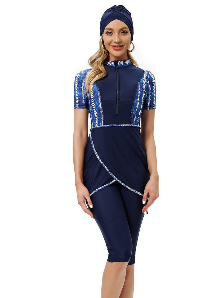 seafanny Frauen Muslimische Bademode Crop Short Burkini Modest Badeanzug mit Frontreissverschluss 42