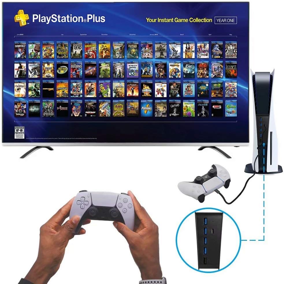 6 Port USB Hub für PS5, High-Speed Expansion Hub Charger Splitter Adapter mit 4 USB + 1 USB Charging
