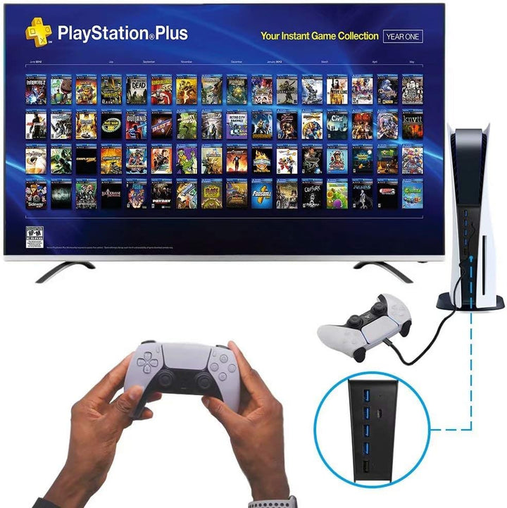 6 Port USB Hub für PS5, High-Speed Expansion Hub Charger Splitter Adapter mit 4 USB + 1 USB Charging