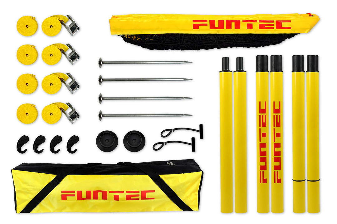 Funtec Beach Champ Set - transportable Beachvolleyball-Netzanlage mit Profinetz
