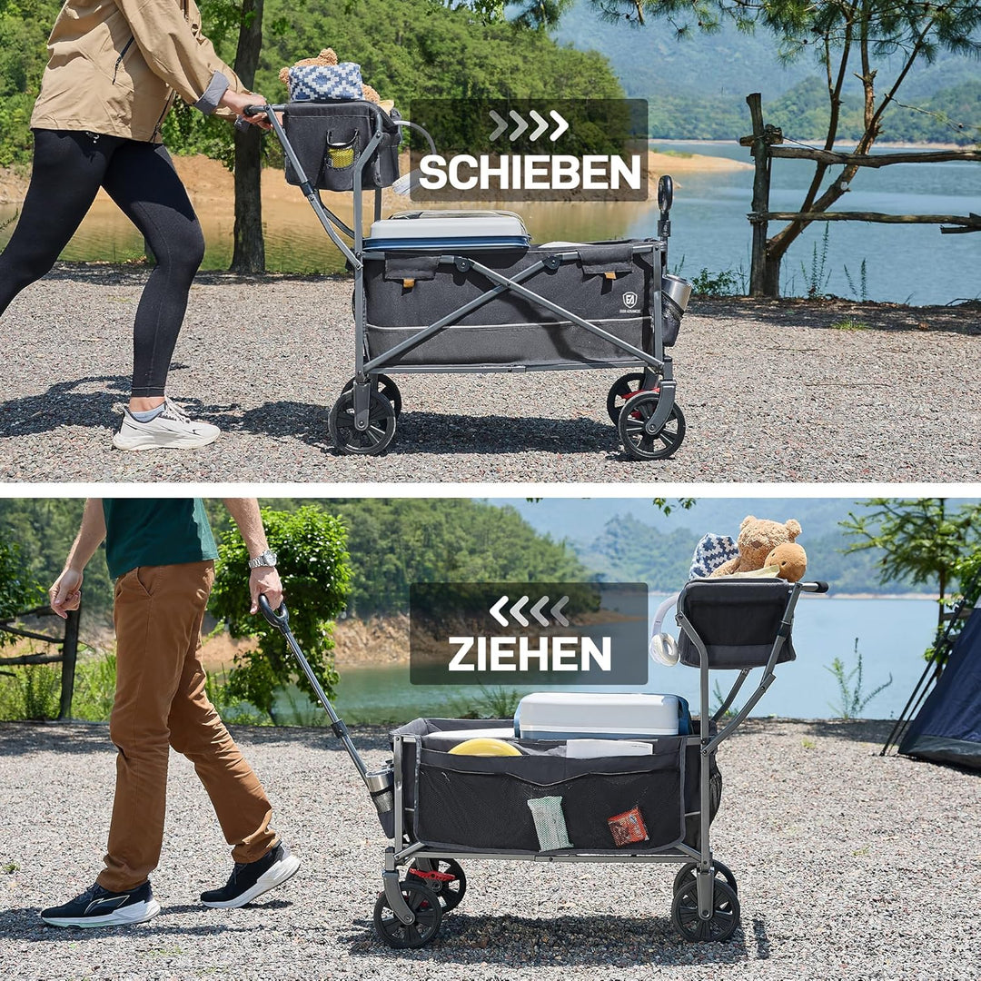 EVER ADVANCED Bollerwagen faltbar schieben&ziehen mit Bremse Einkaufskorb Getränkhalter Seitentasche
