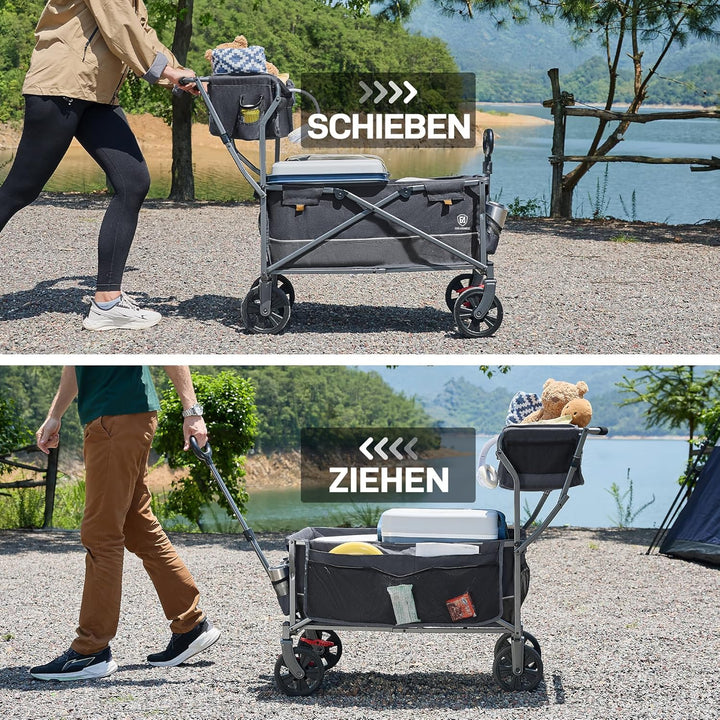 EVER ADVANCED Bollerwagen faltbar schieben&ziehen mit Bremse Einkaufskorb Getränkhalter Seitentasche