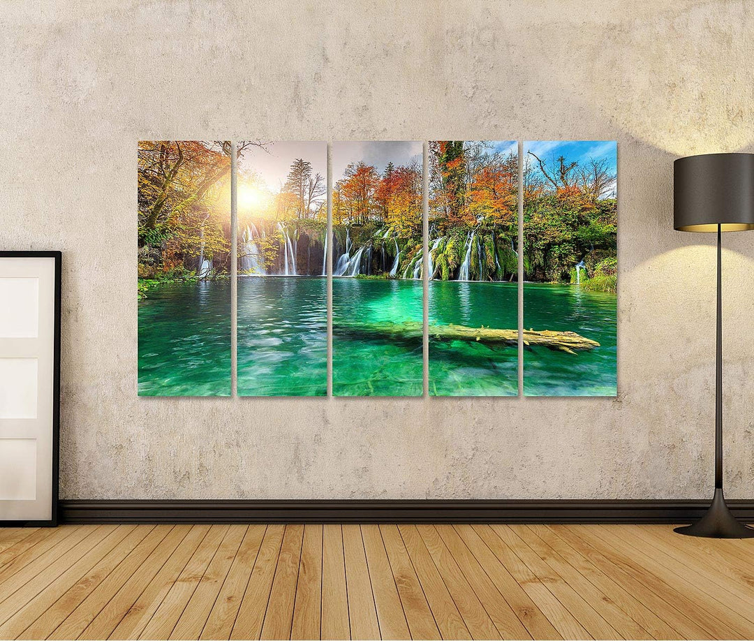 islandburner Bild auf Leinwand Bunte Aututmn Landschaft Wasserfälle Plitvice National Park Kroatien