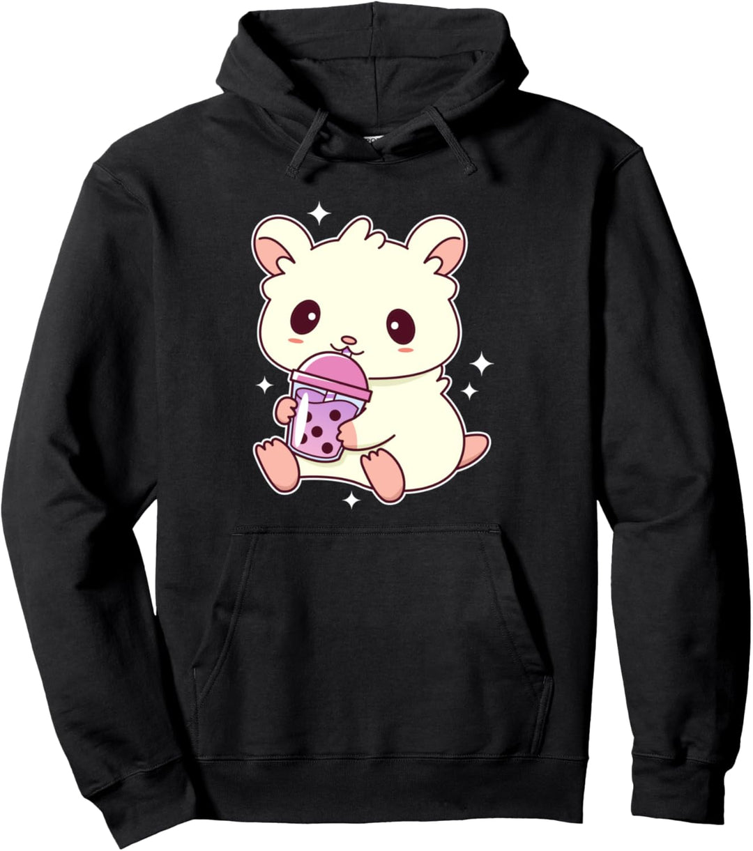 Süsser Kawaii-Hamster, der Boba-Tee trinkt - Anime Bubble Tea Pullover Hoodie