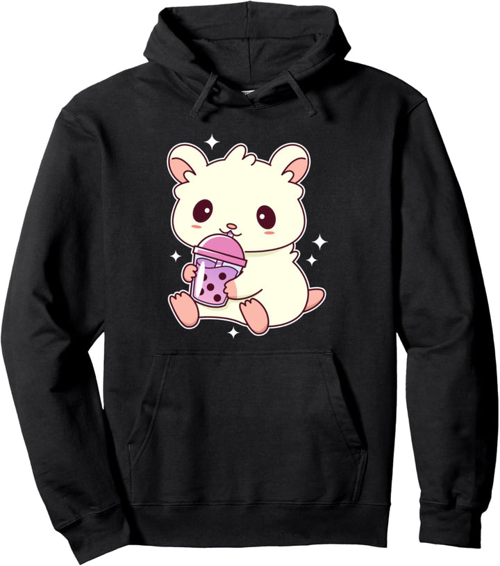Süsser Kawaii-Hamster, der Boba-Tee trinkt - Anime Bubble Tea Pullover Hoodie