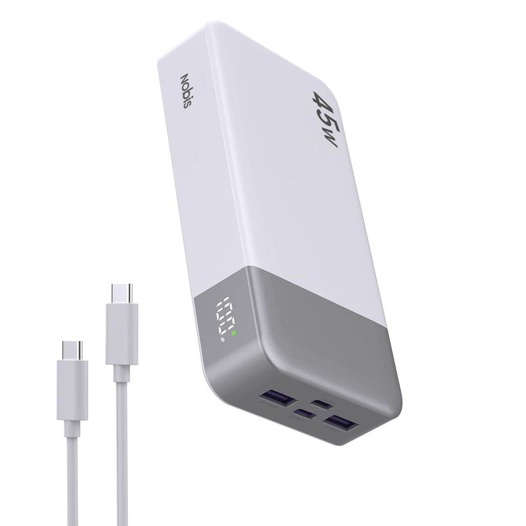 NOBIS 45W Power Bank Powerbank 20000mAh Schnellladung, 2×USB‑C (in/Out) &amp; 2×USB‑A, Digitalanzeige &amp;