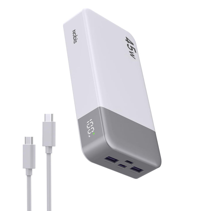 NOBIS 45W Power Bank Powerbank 20000mAh Schnellladung, 2×USB‑C (in/Out) &amp; 2×USB‑A, Digitalanzeige &amp;