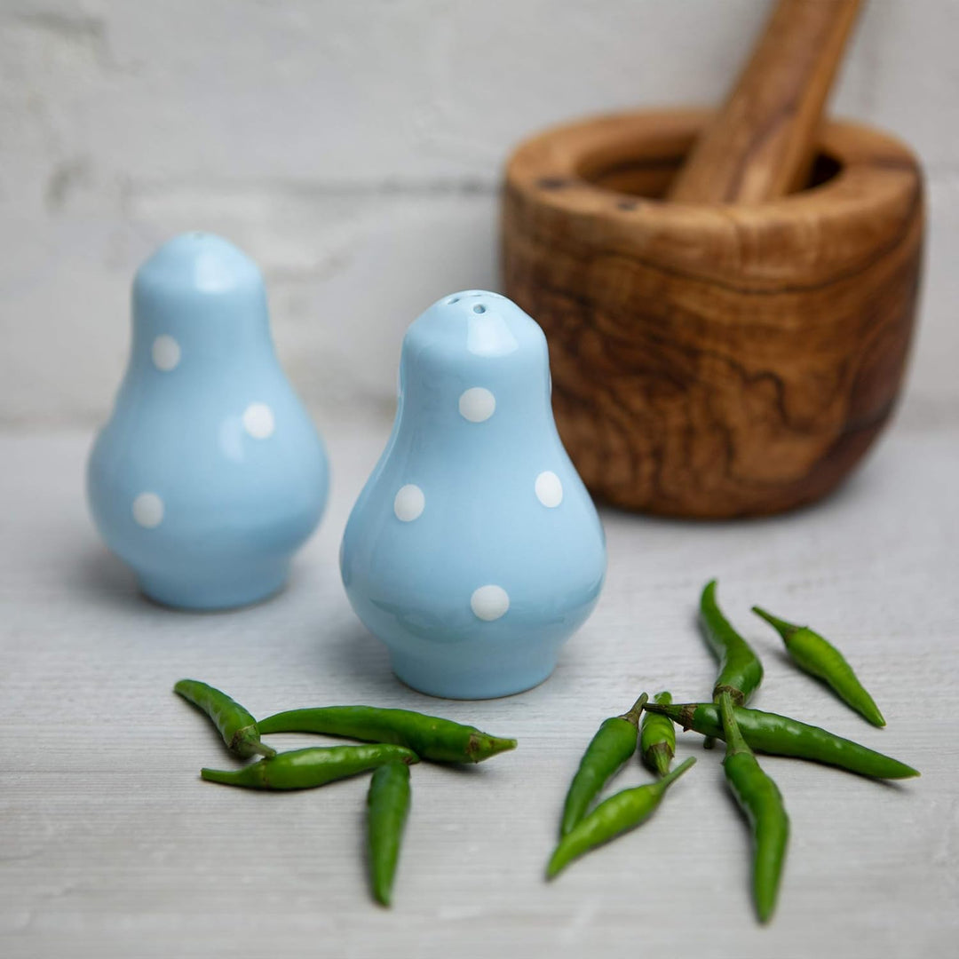 City to Cottage® - Salzstreuer und Pfefferstreuer Set | Hellblau und Weiss | Polka Dots | Handgemach