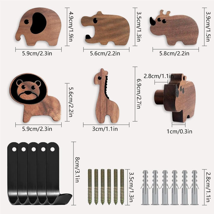 5 Stück Holzkleiderhaken für Kinder, Kleiderhaken Kinder Holz, Kleiderhaken kindergarderobe, Tierfor