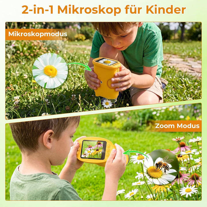 Digitales Mikroskop für Kinder, 1000X Vergrösserung mit 2.0" IPS Bildschirm, USB Wiederaufladbar und