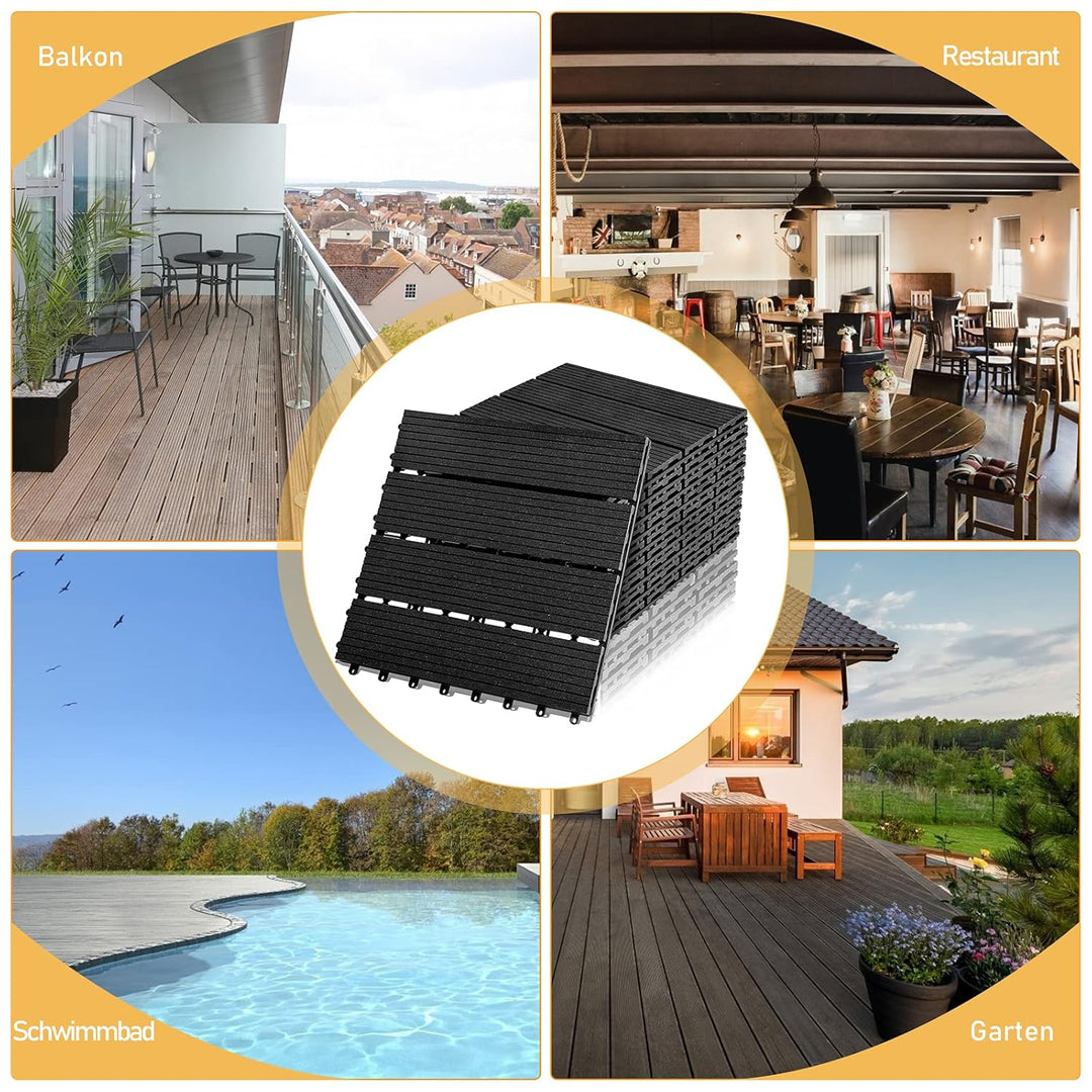 Gimisgu WPC Terrassenfliesen Holzoptik, Balkonfliesen Klicksystem Terrassendielen Klickfliese Kunsts