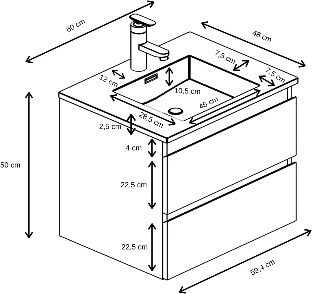 Badplaats B.V. Badezimmer Badmöbel Set Angela 60cm - Eiche - Unterschrank Schrank Waschbecken Wascht