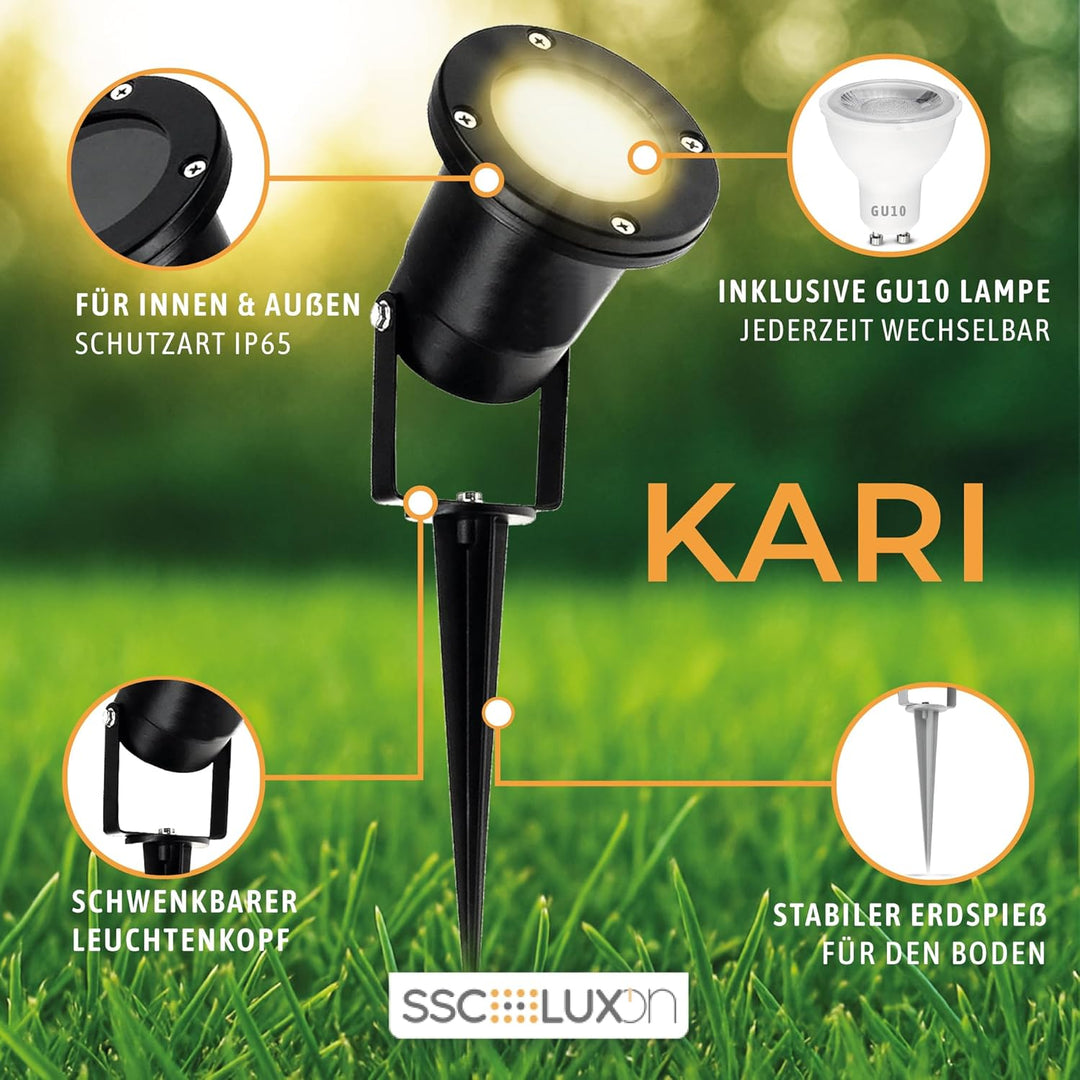 SSC-LUXon 2 Stück LED Gartenstrahler Erdspiess für aussen - mit 3W GU10 LED Lichtfarbe warmweiss - s