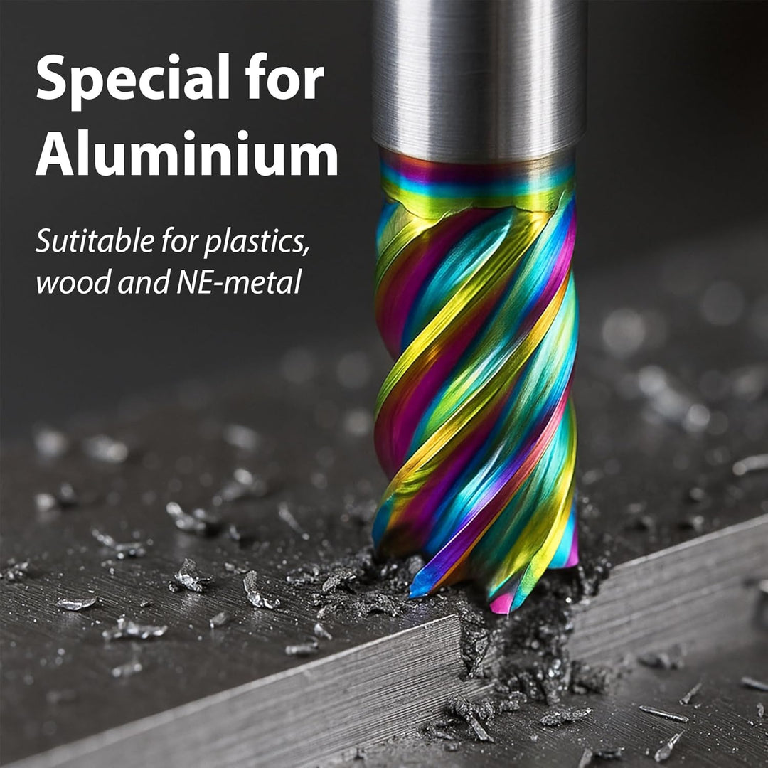 TJR 3-Schneider Fräser Set (6/8/10/12mm) mit DLC Beschichtung für Aluminium & NE-Metalle – CNC Hartm