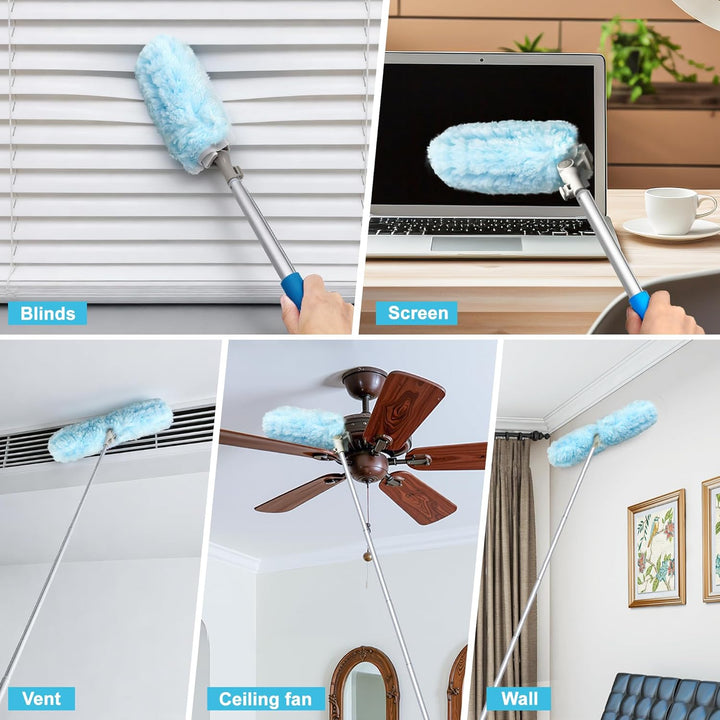 JEHONN Staubwedel Lang Ausziehbar 180 cm, 10 Nachfülltücher für Swiffer Teleskopstange, Robust Doppe