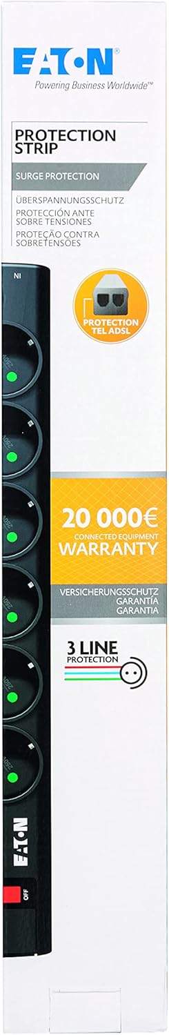 Eaton PS6TD Protection Strip 6 Tel@ DIN - Steckdosenleiste mit Überspannungsschutz (6-fach Schuko Bu