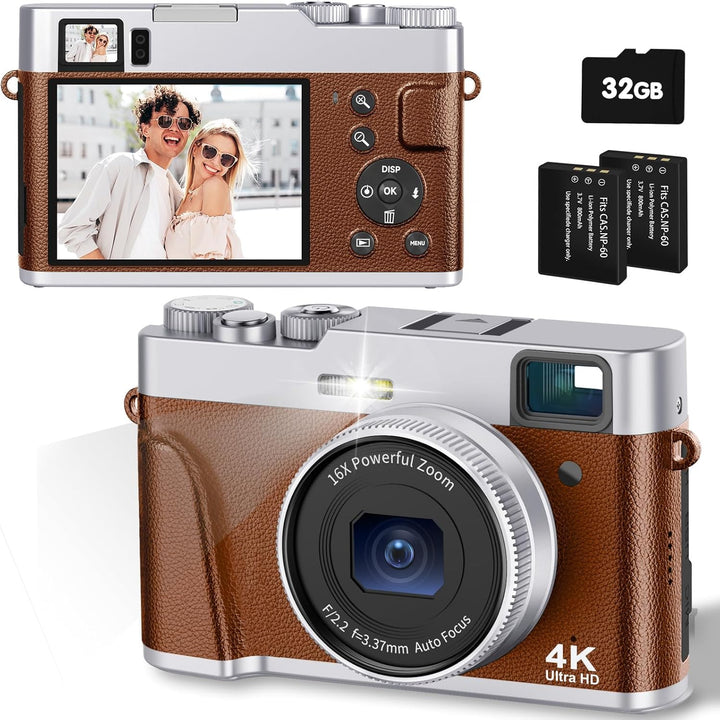 CAMKORY Digitalkamera 4K Fotokamera 48MP mit 32G Karte Autofokus Optischer Sucher Kamera Fotokamera