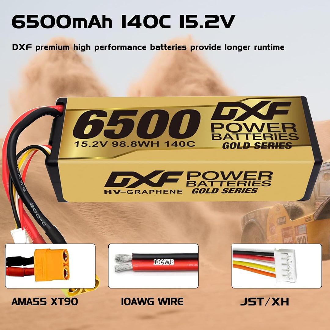 DXF Hochvol 4S 6500mAh 15.2V, 140C, Hardcase mit XT90 Spina per 1:8 Scala RC Auto, Multi-Rotor, RC E