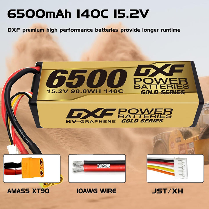 DXF Hochvol 4S 6500mAh 15.2V, 140C, Hardcase mit XT90 Spina per 1:8 Scala RC Auto, Multi-Rotor, RC E