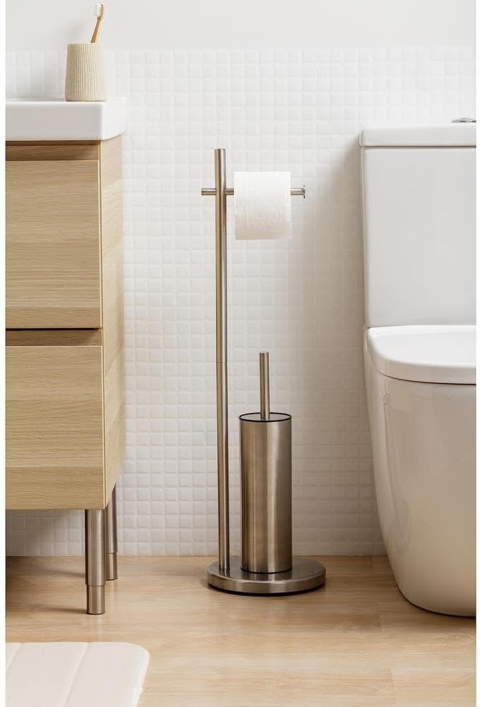 TATAY Stand WC-Garnitur, Toilettenpapierhalter und WC-Bürstenhalter, Ungebohrt, Edelstahl. Masse 20,