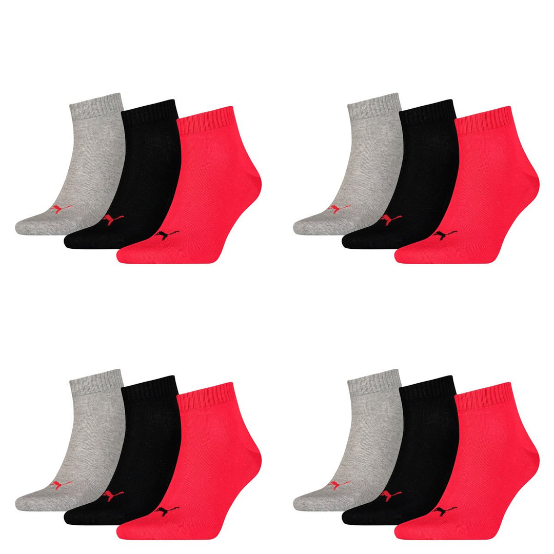 Puma Herren Sportsocke Quarter 3P 35-38 232 - Black / Red, 35-38 232 - Black / Red