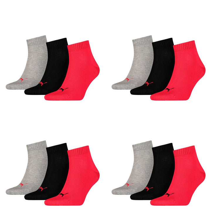 Puma Herren Sportsocke Quarter 3P 35-38 232 - Black / Red, 35-38 232 - Black / Red