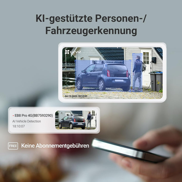 EZVIZ 4K kabellose Aussenkamera mit 10400mAh Akku, PT Akkukamera mit AI Personen-und Fahrzeugerkennu
