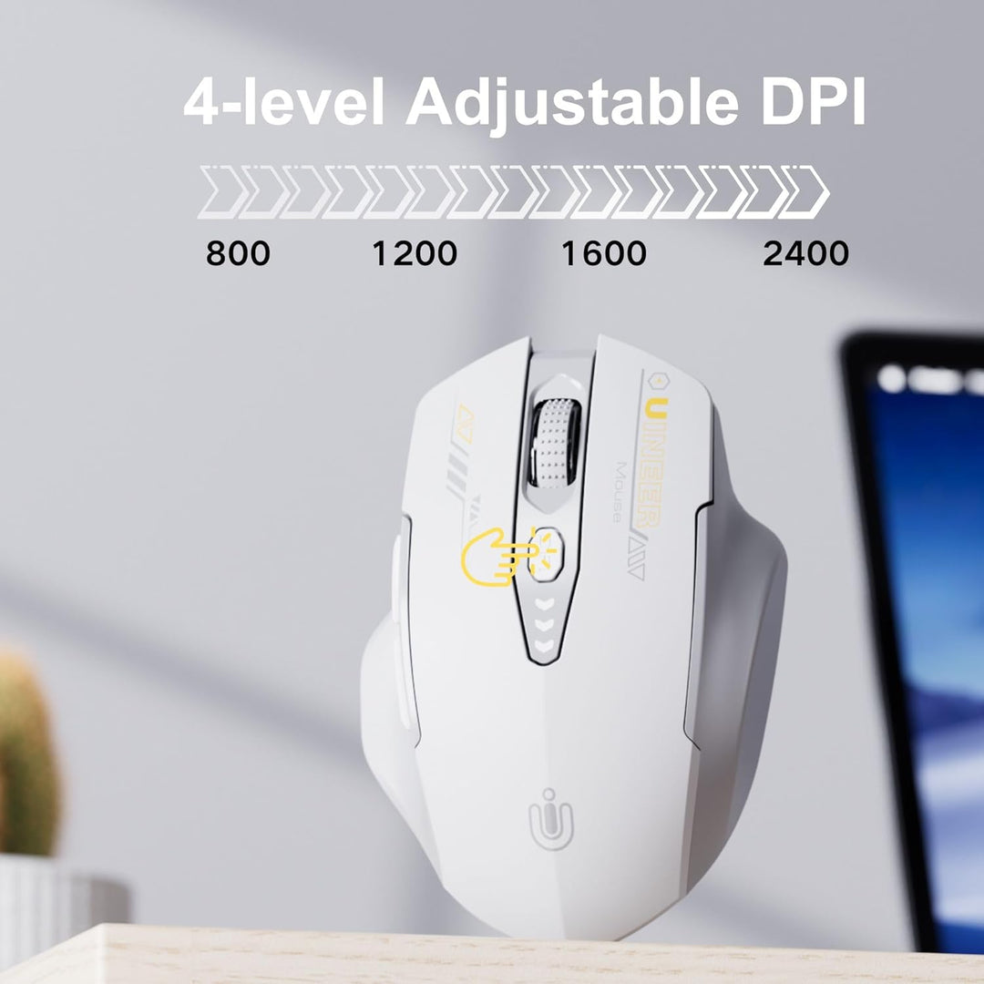Uineer kabellose Maus, [Upgraded] Visuelle Batterieanzeige, Ergonomische Maus kabellos 2.4G USB, 4 e