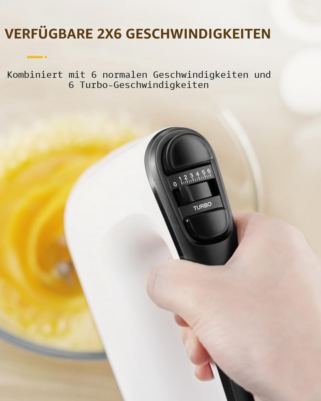 Elektrischer Handmixer für die Küche, 400 W, mit Aufbewahrungstasche, 6 Geschwindigkeiten und Turbo,