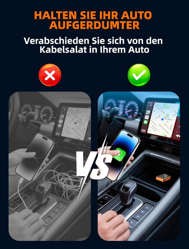 2 in 1 Wireless CarPlay für Apple & Android Auto Adapter, WLAN 6GHZ, Automatische Wiederverbindung,