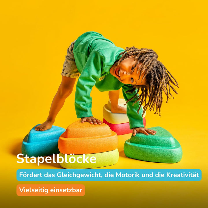 Nattou Blocky Balancesteine für Kinder - Stapelbare Spielsteine - Rutschfestes Sensorisches Spielzeu