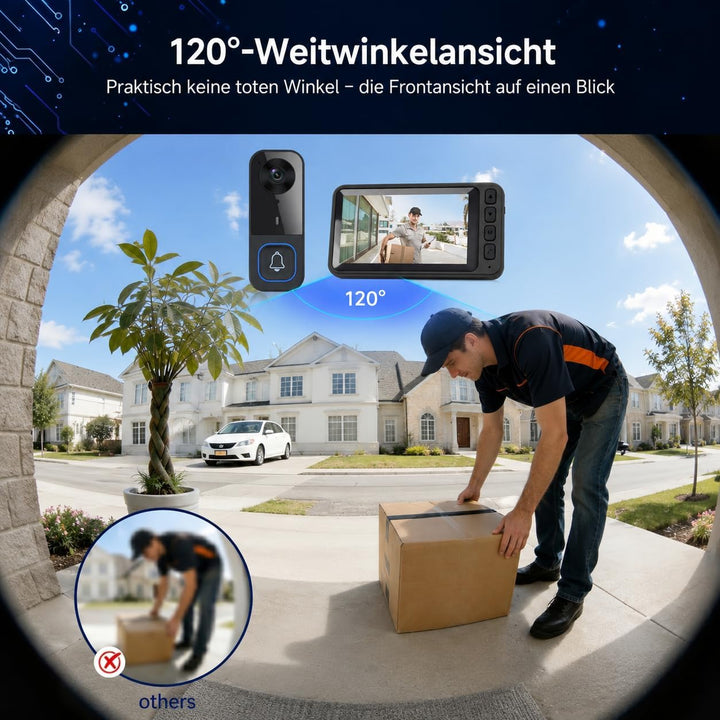 Video Türklingel mit Kamera Drahtlos, Funkklingel mit Kamera, Türsprechanlage mit Kamera 4,5" IPS Mo