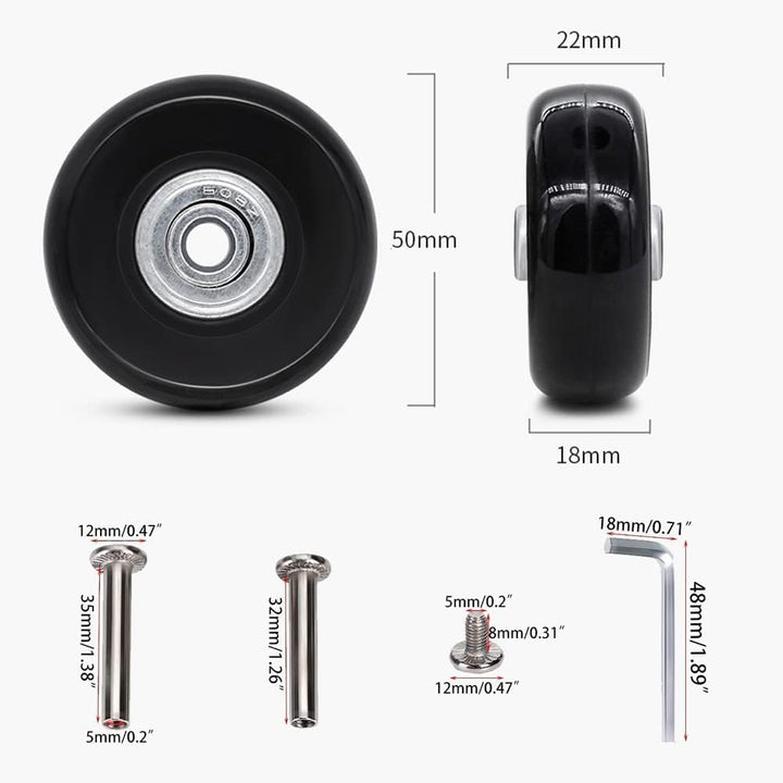 JiaDanweng Kofferrollen Ersatz Rollen 4 Stück Set Reparaturset 50mm Wheels für Koffer Trolley Skate,