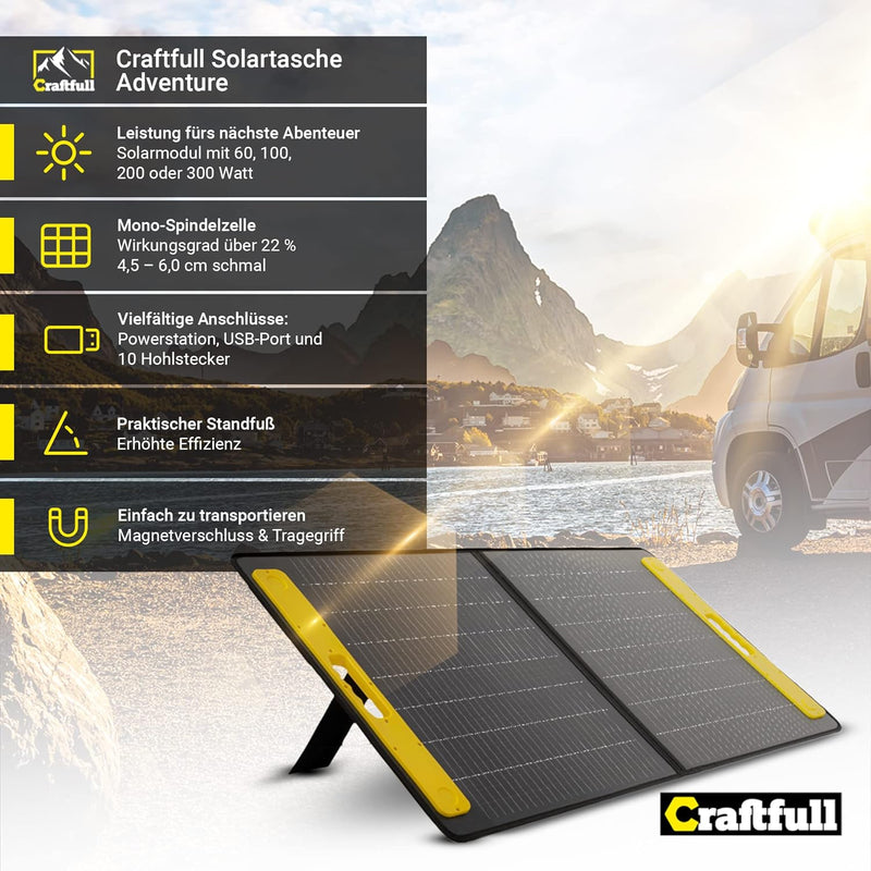 Craftfull Solarpanel faltbar 60w 100w 200w 300w - Solartasche Outdoor - Solarmodul für tragbare Powe