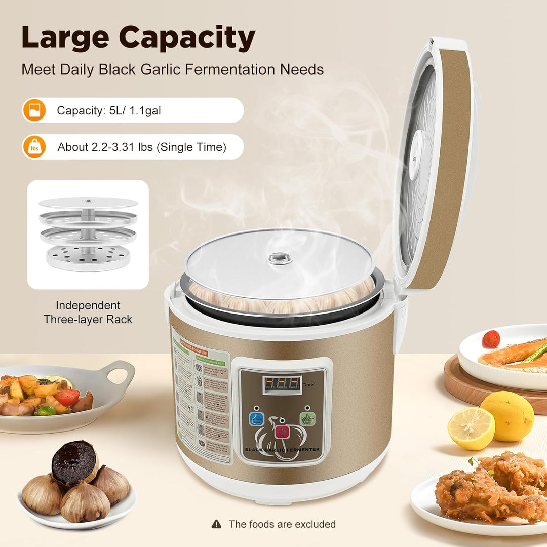 Schwarzer Knoblauch Fermenter, 5 Liter Electric Black Garlic Fermentation Maker Machine 360° Dreidim